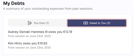 The session details modal showing comments.
